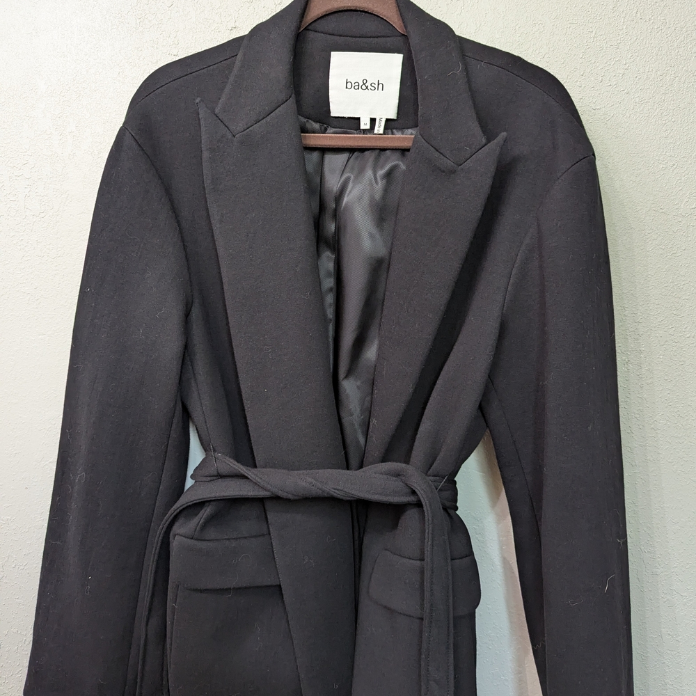 Ba&sh Black Tailored Trench Coat with Wrap-Style Front